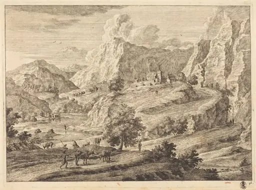 Mountainous Landscape with Figures and a Monastary