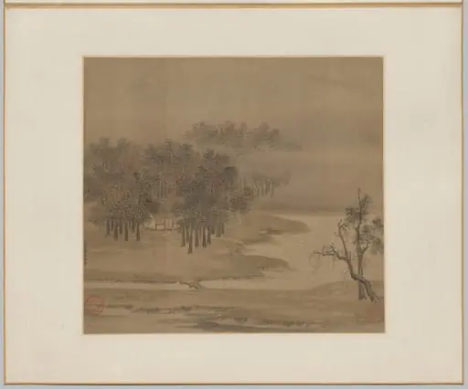 Cottages in a Misty Grove in Autumn