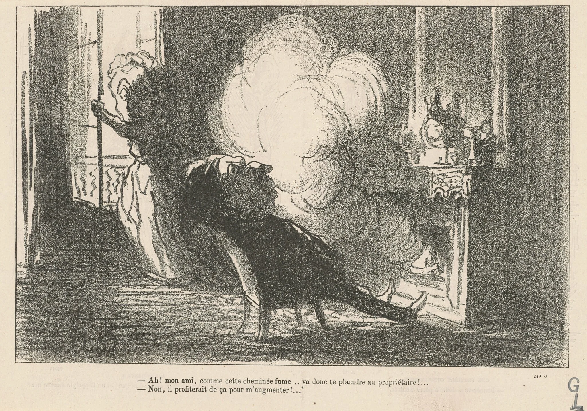 Ah! ... Comme cette cheminé fume ..., by Honoré Daumier, ink, 1865