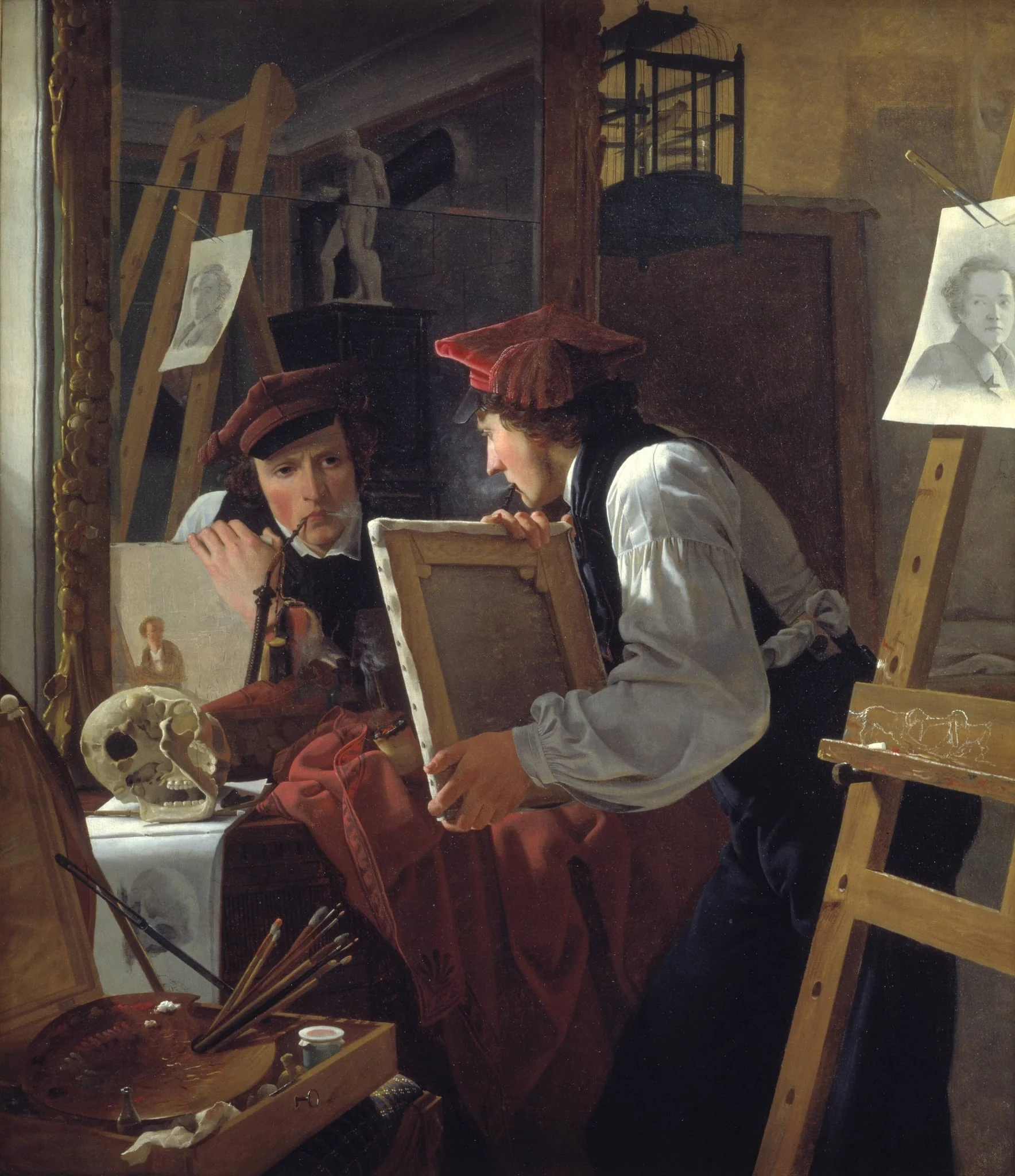 A Young Artist (Ditlev Blunck) Examining a Sketch in a Mirror, by Unknown, 1826