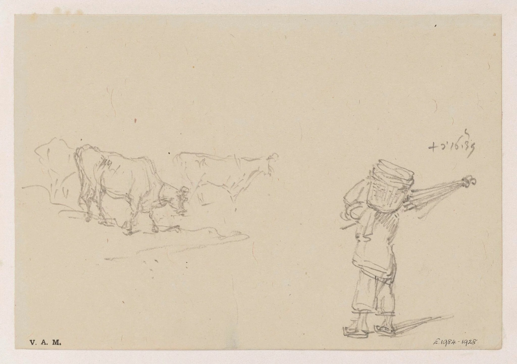 Cows, and a figure carrying a basket, by George Chinnery, 10