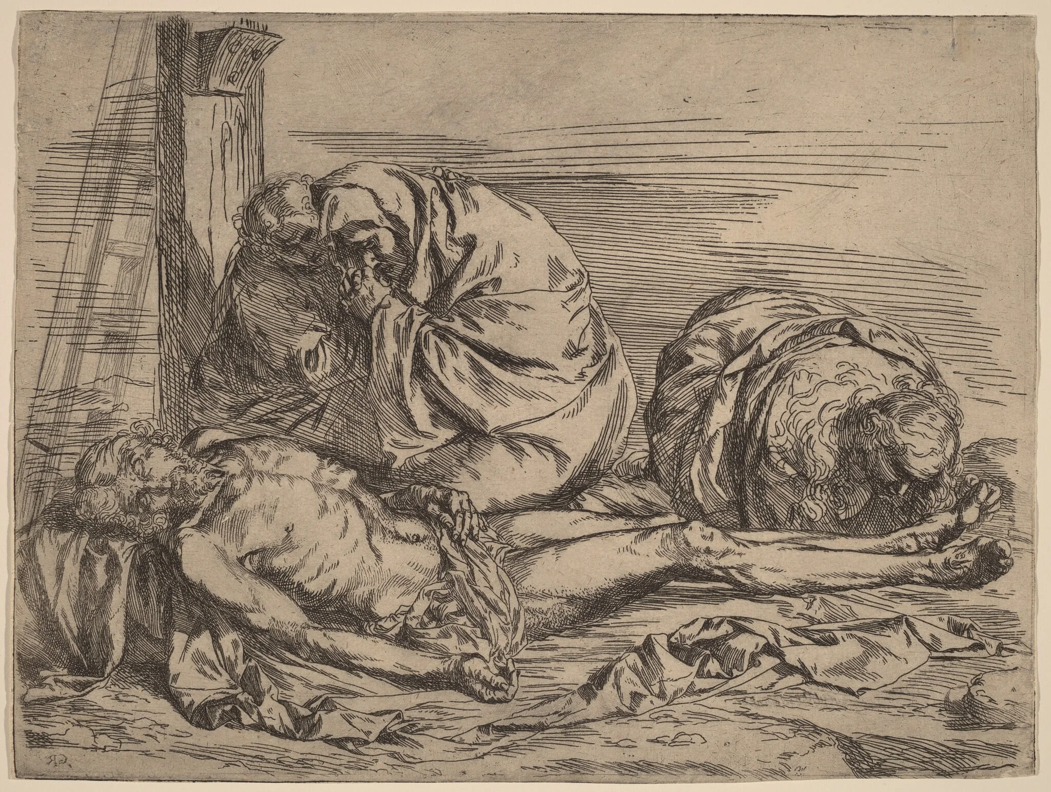 The Lamentation, by Spanish 17th Century, ink, 1624