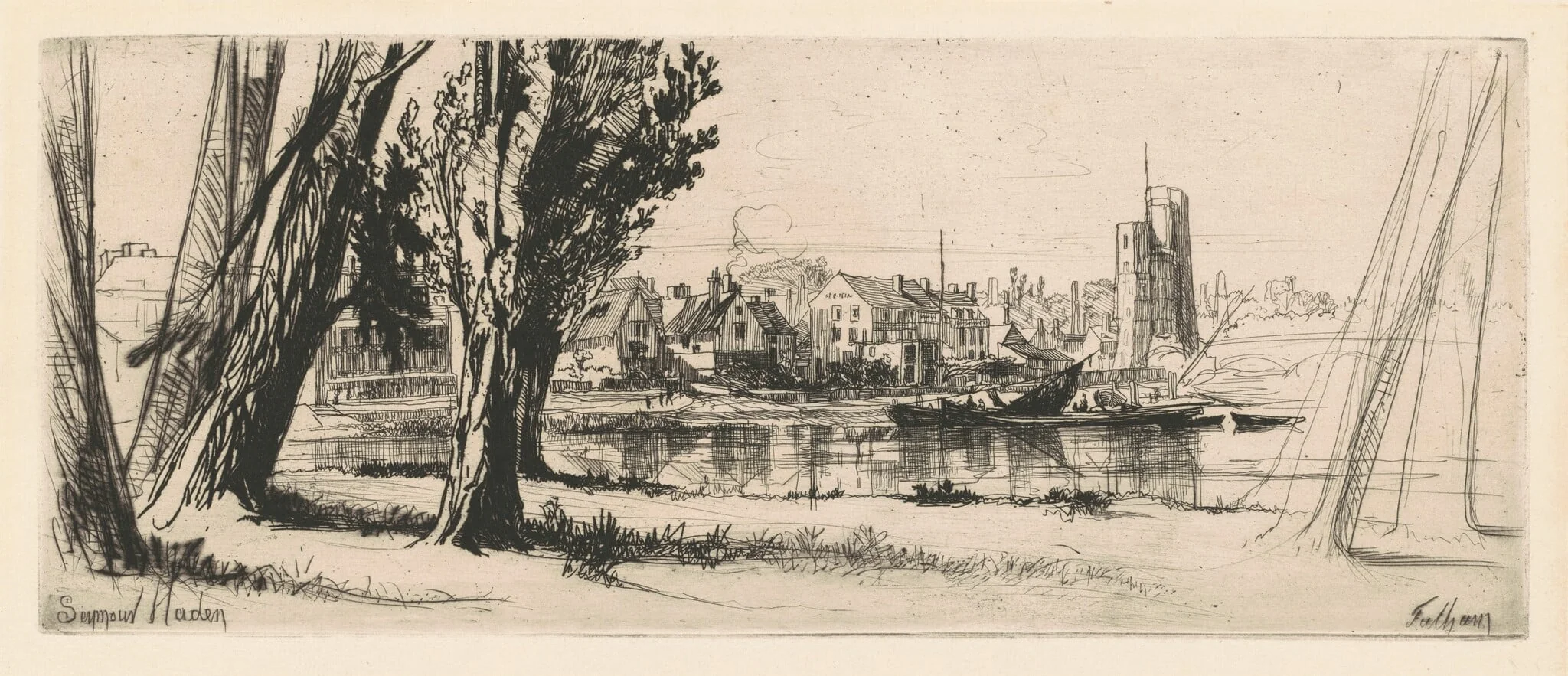 Fulham, by Francis Seymour Haden, ink, 1859