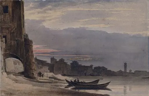 Town on the Italian coast: Sunset