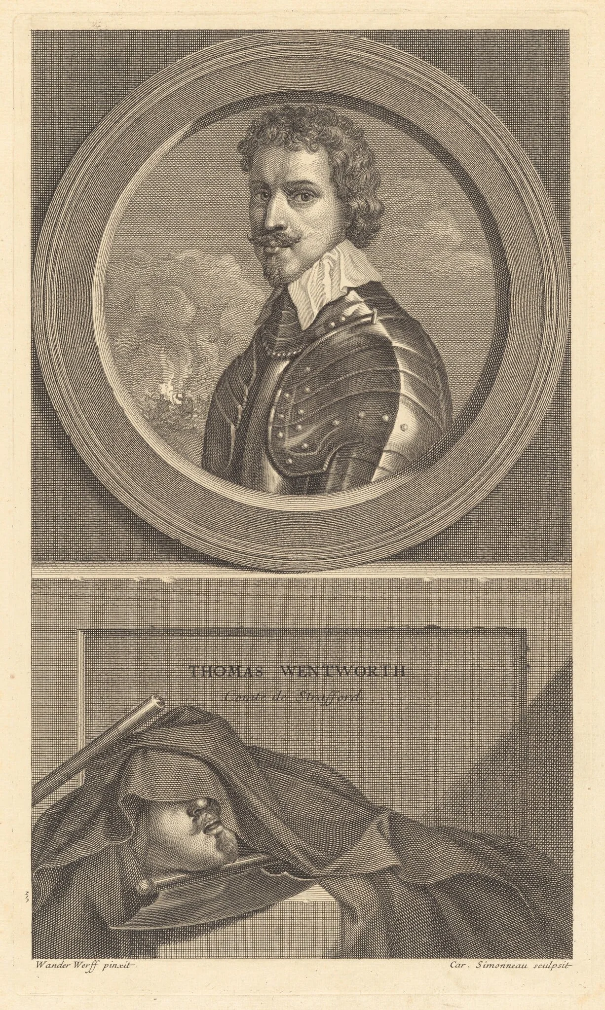 Thomas Wentworth, Earl of Strafford, by Charles Simonneau, ink, 1686