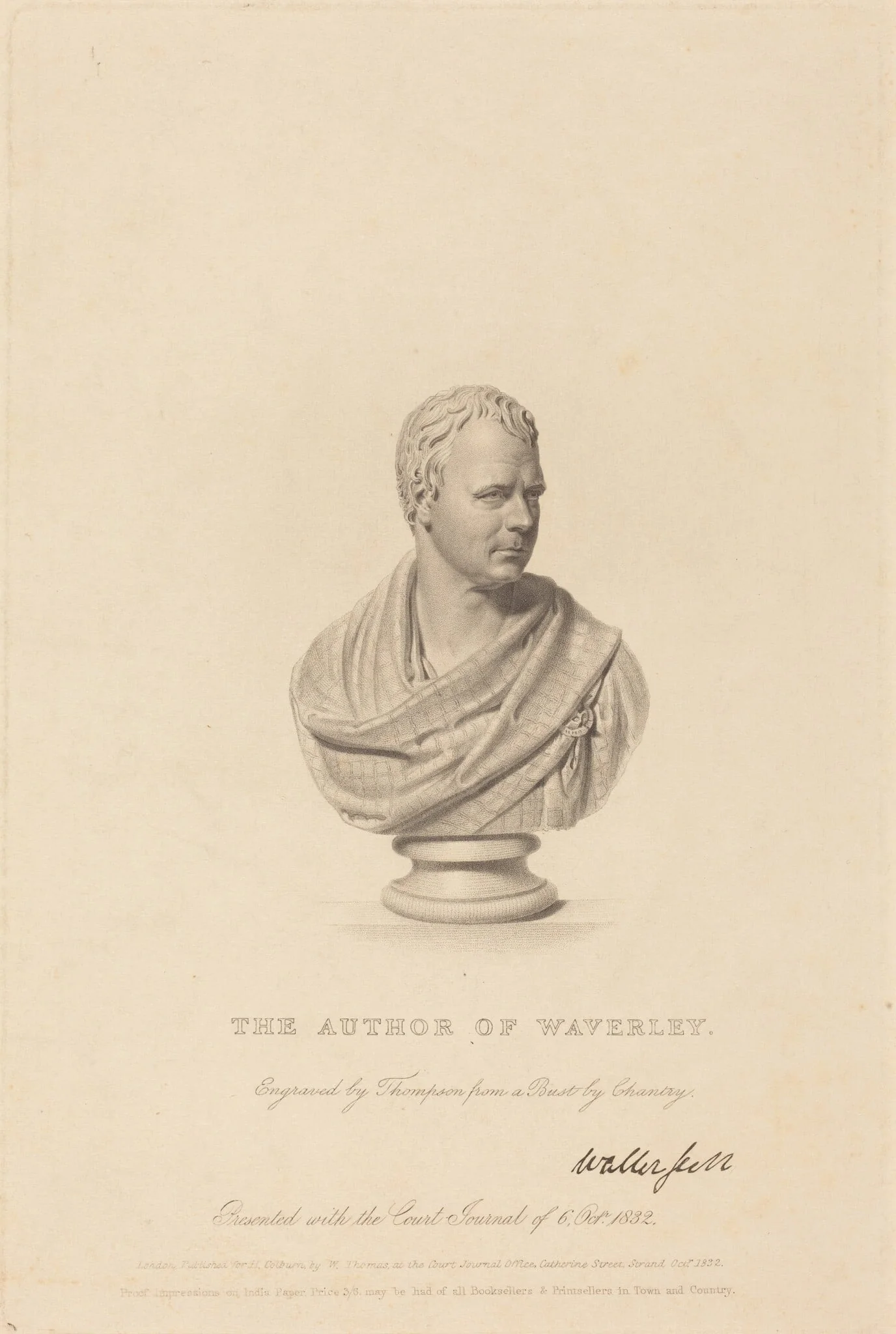 Bust of Sir Walter Scott, by James Thomson, ink, 1832