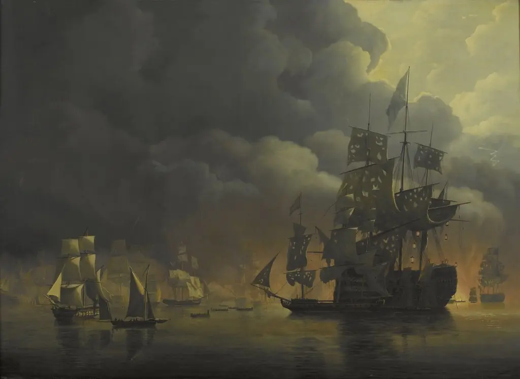 The Anglo-Dutch Fleet under Lord Exmouth and Vice Admiral Jonkheer Theodorus Frederik van Capellen putting out the Algerian Strongholds, 27 August 1816