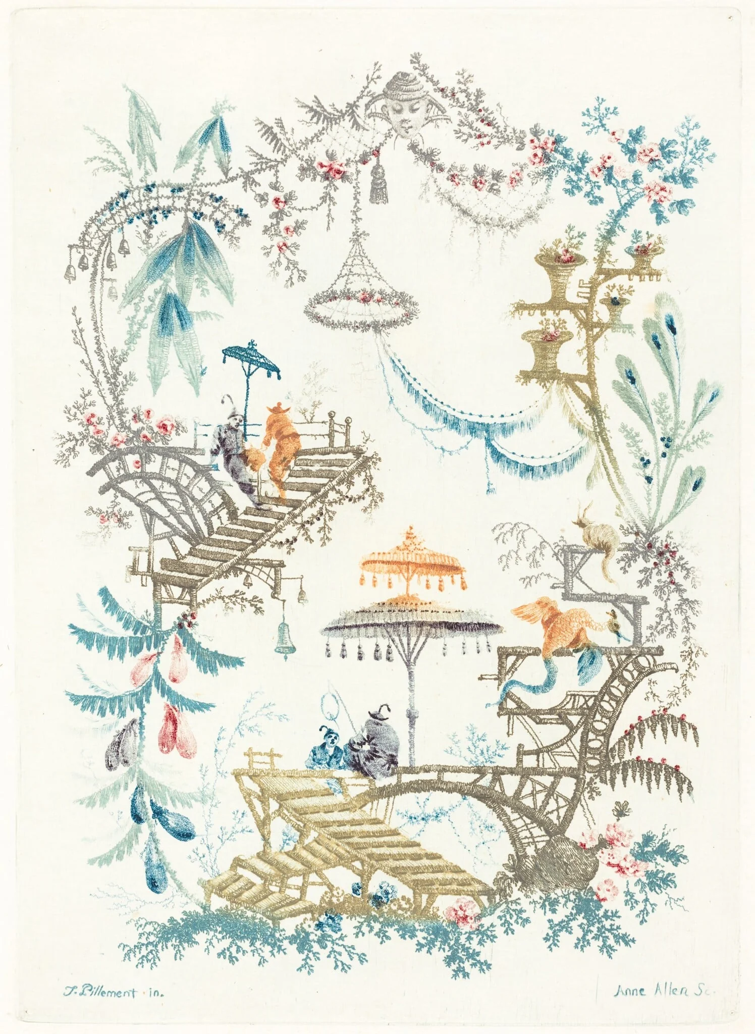 Arabesque with a Double Parasol, by Anne Allen, ink, 1795