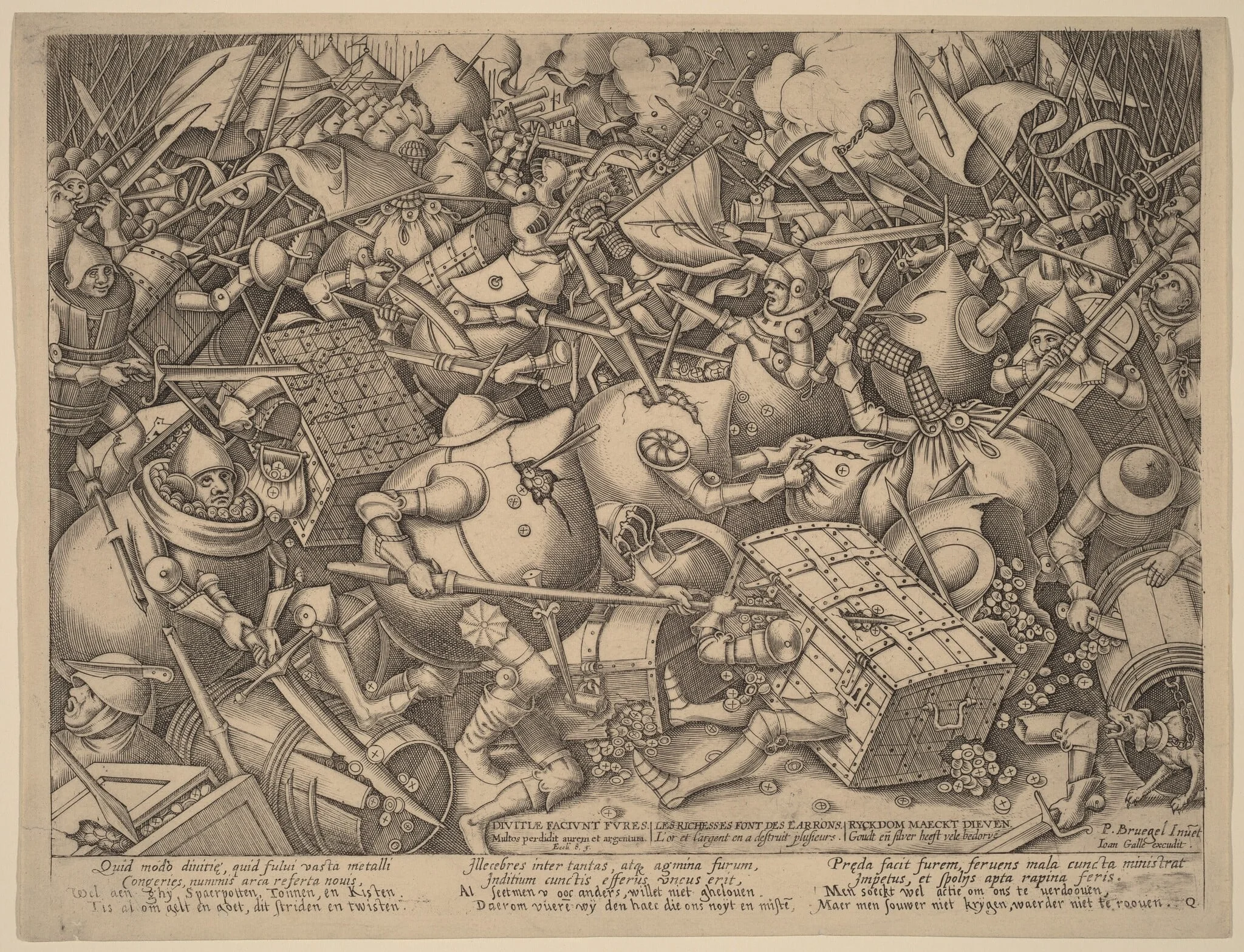 The Battle of the Moneybags and the Strongboxes, by Pieter van der Heyden, ink, 1552