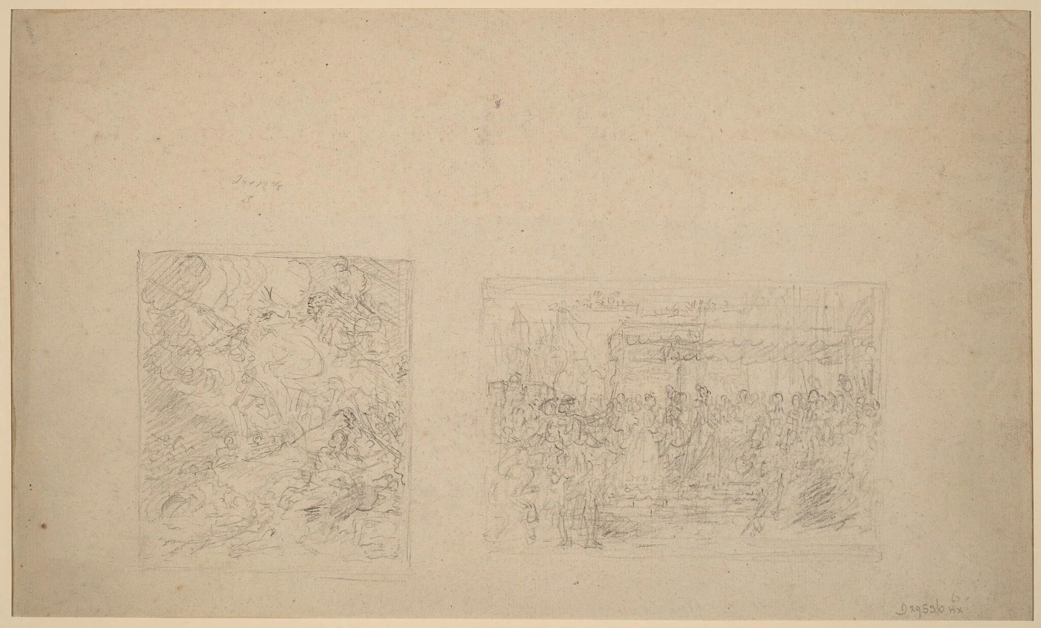 Study of Moses Striking the Rock and a Procession [verso], by Benjamin West, chalk, 1778