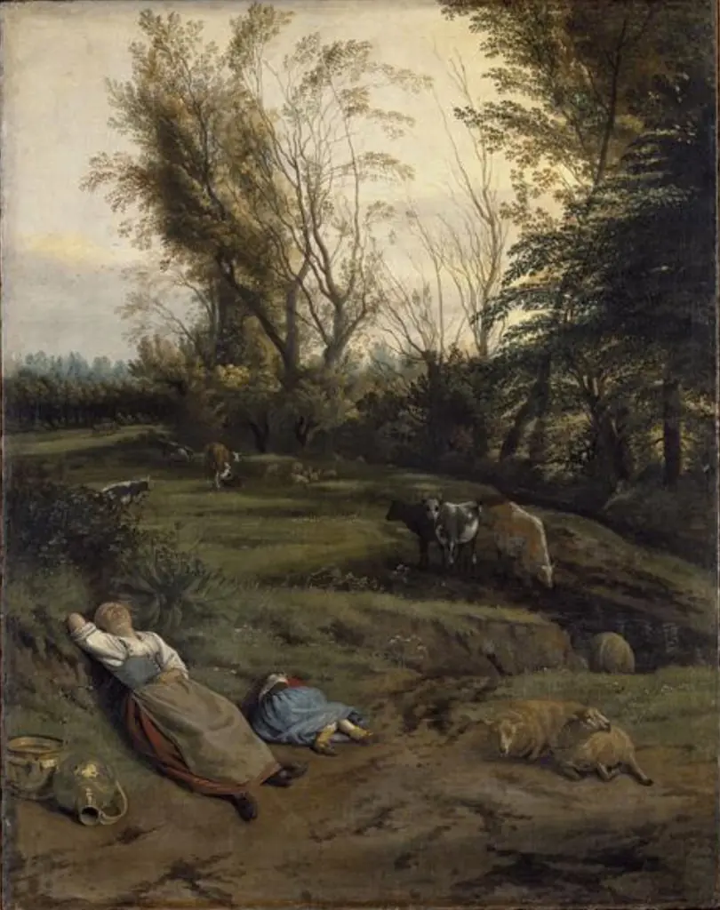 Pasture with two sleeping shepherdesses
