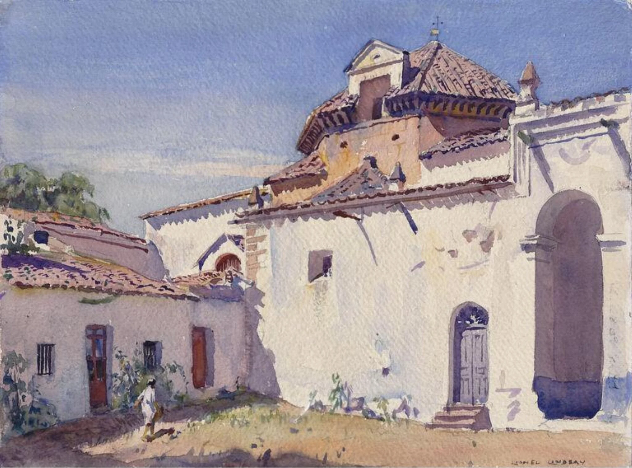 A corner of the convent of Santa Clara, Zafra, Estremadura, Spain, by Sir Lionel Arthur Lindsay, watercolor, 1950