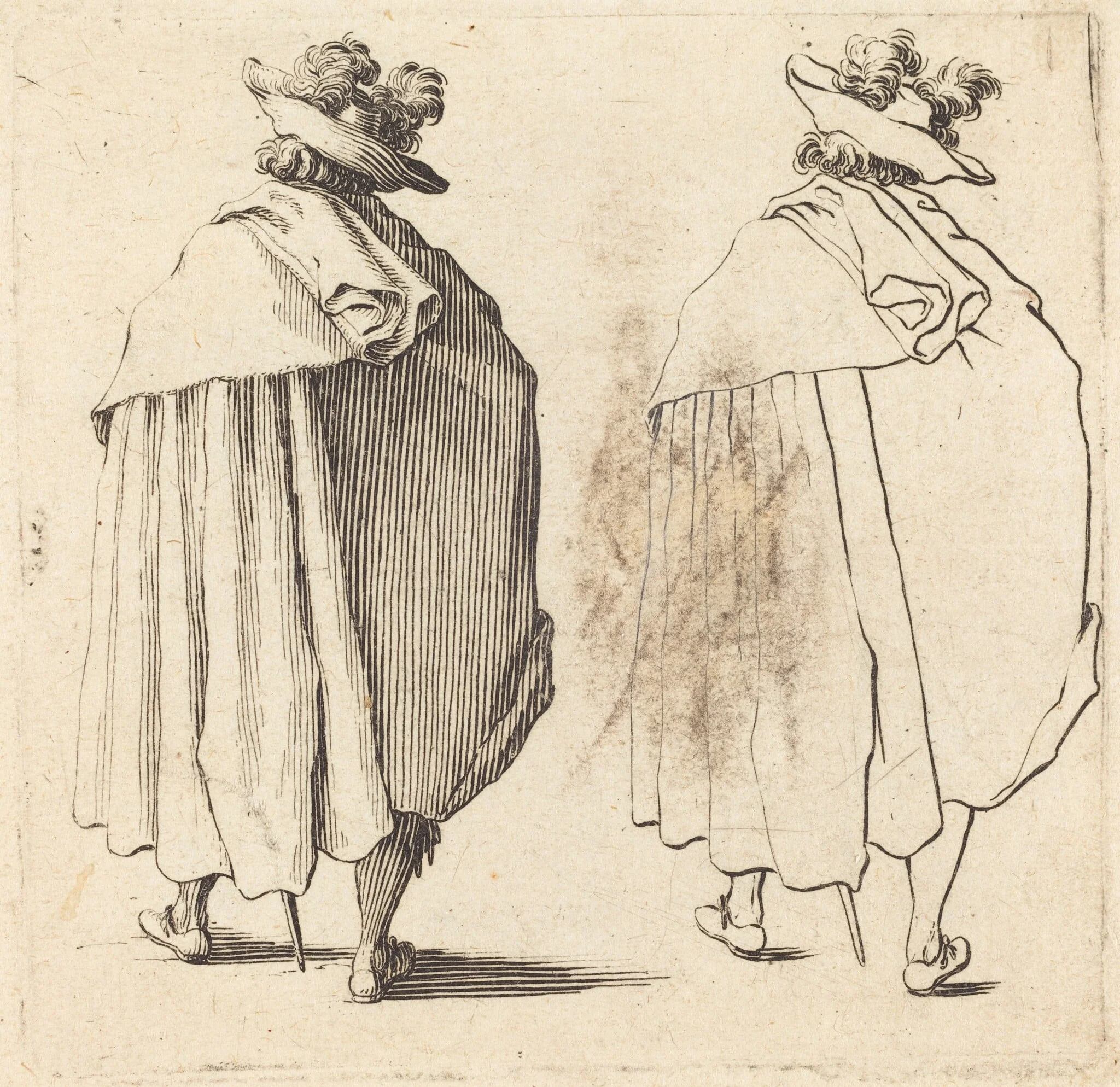 Man in Cloak, Seen from Behind, by Jacques Callot, ink, 1622
