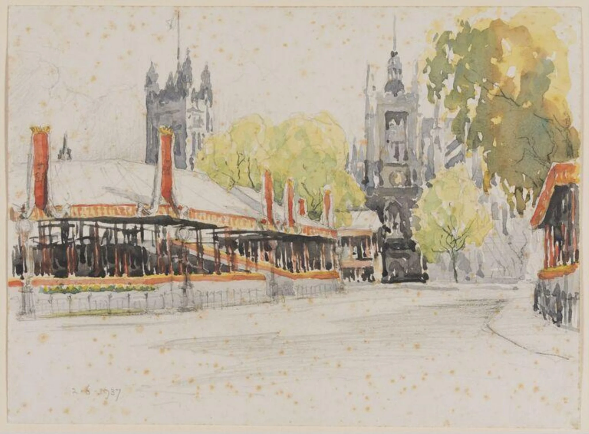St. Margarets with stands, by Pile, watercolor, 1937