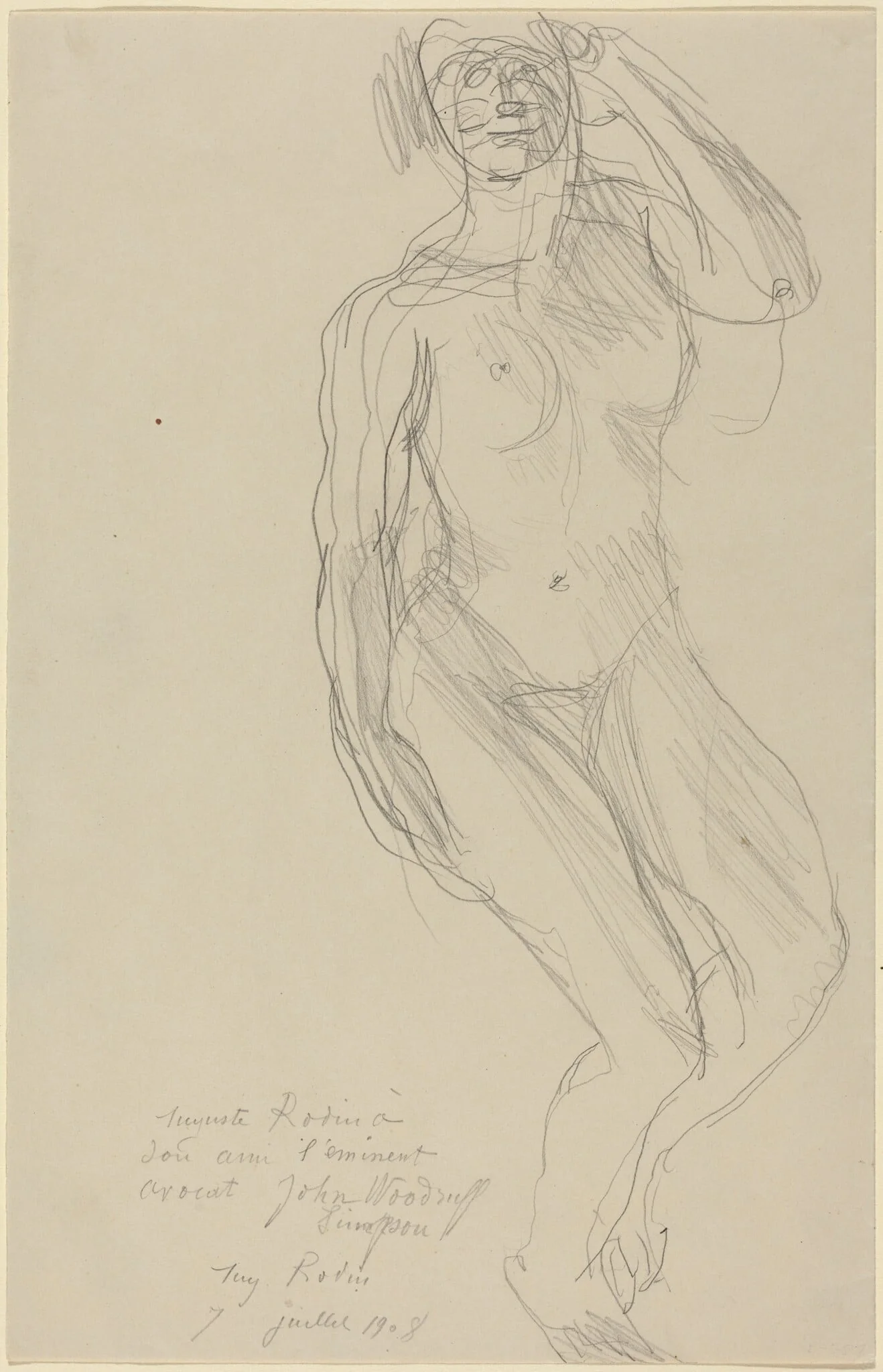 Seated Female Nude Looking Forward, by Auguste Rodin, graphite, 1908