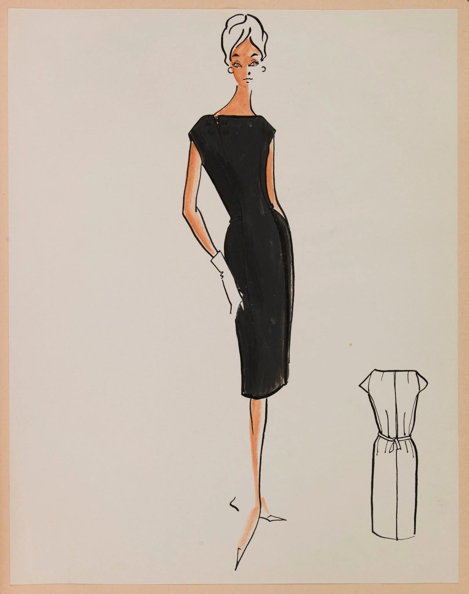 Robe ajustée noire à manches courtes, by Marie-Louise Carven, 1959