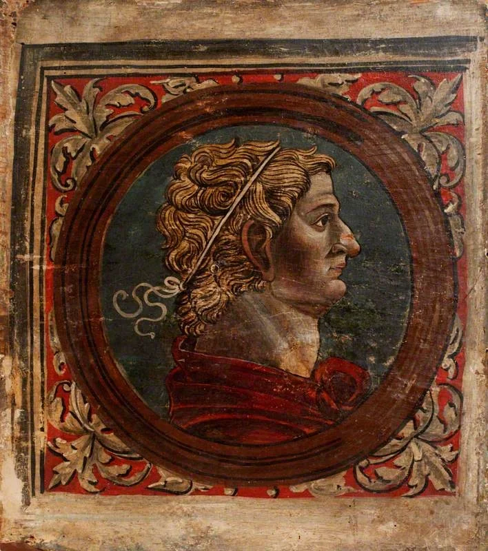 Profile Bust of a Roman Emperor Facing Right (one of 29 painted panels from a frieze)