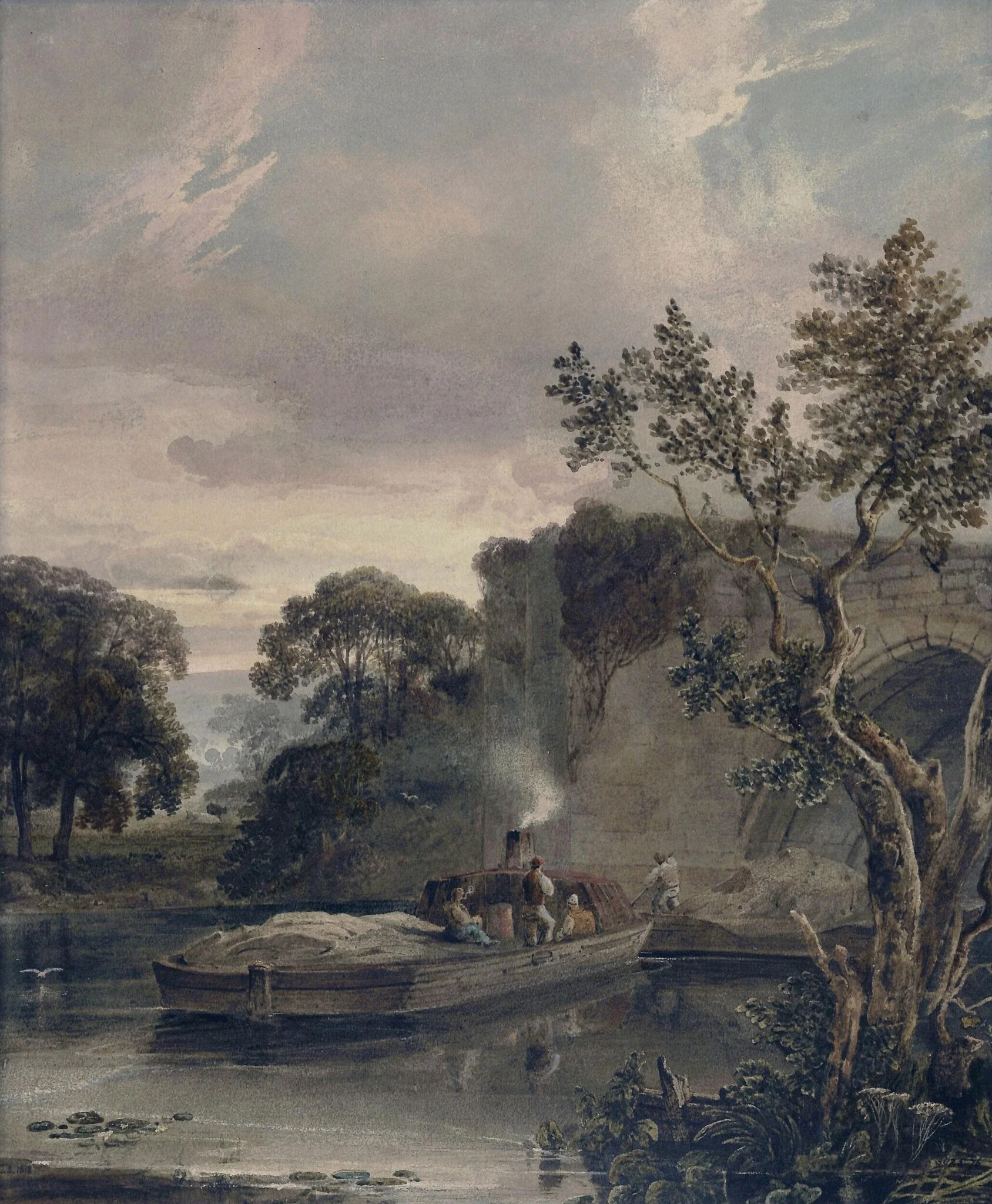 Barges Passing a Bridge