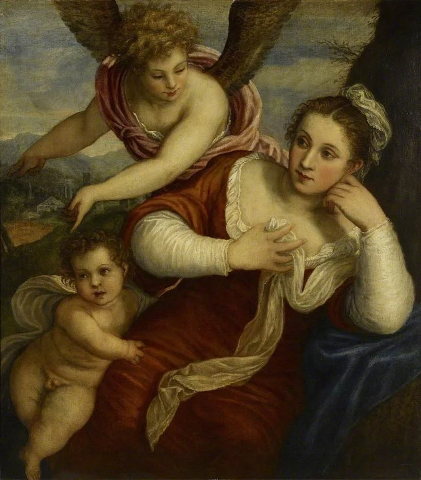 Hagar and Ishmael, by Unknown, oil, 1600