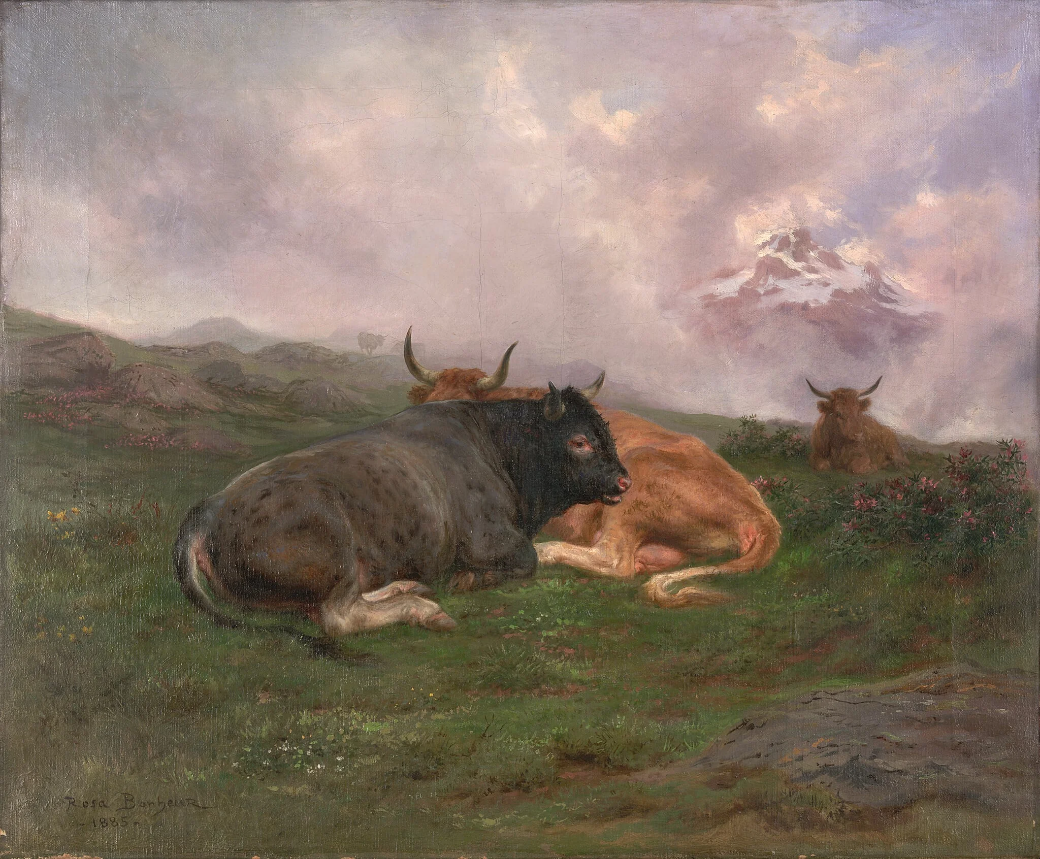 Cattle at Rest on a Hillside in the Alps, by Rosa Bonheur, oil, 1885