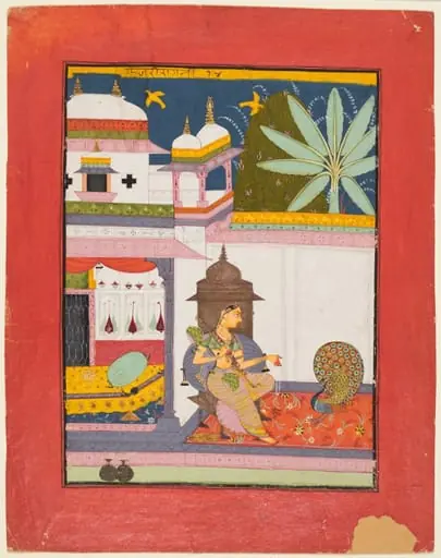 Woman Addressing a Peacock: Gujari Ragini of Megh, from a Ragamala