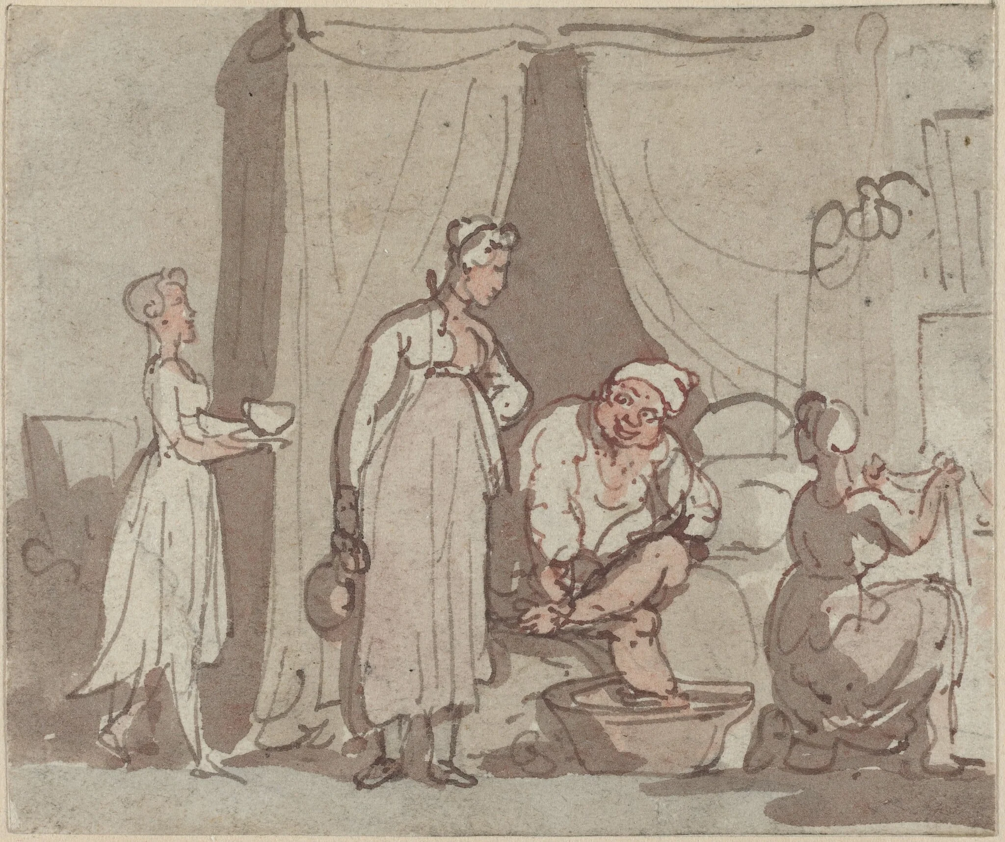 The Foot Bath (Drying Out), by Thomas Rowlandson, ink, 1792