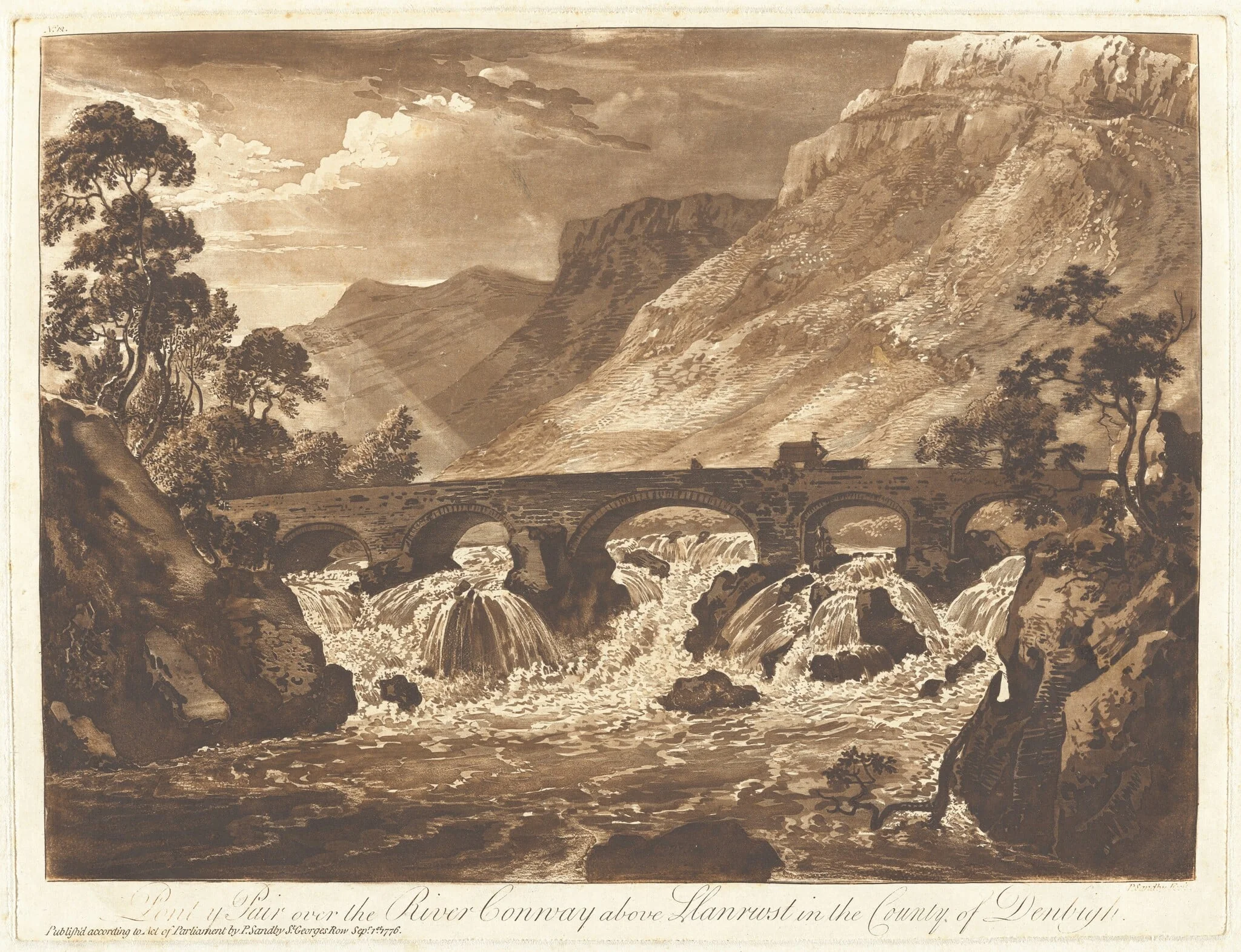 Pont-y-Pair over the River Conway above Llanrwst in the County of Denbigh, by Paul Sandby, ink, 1776