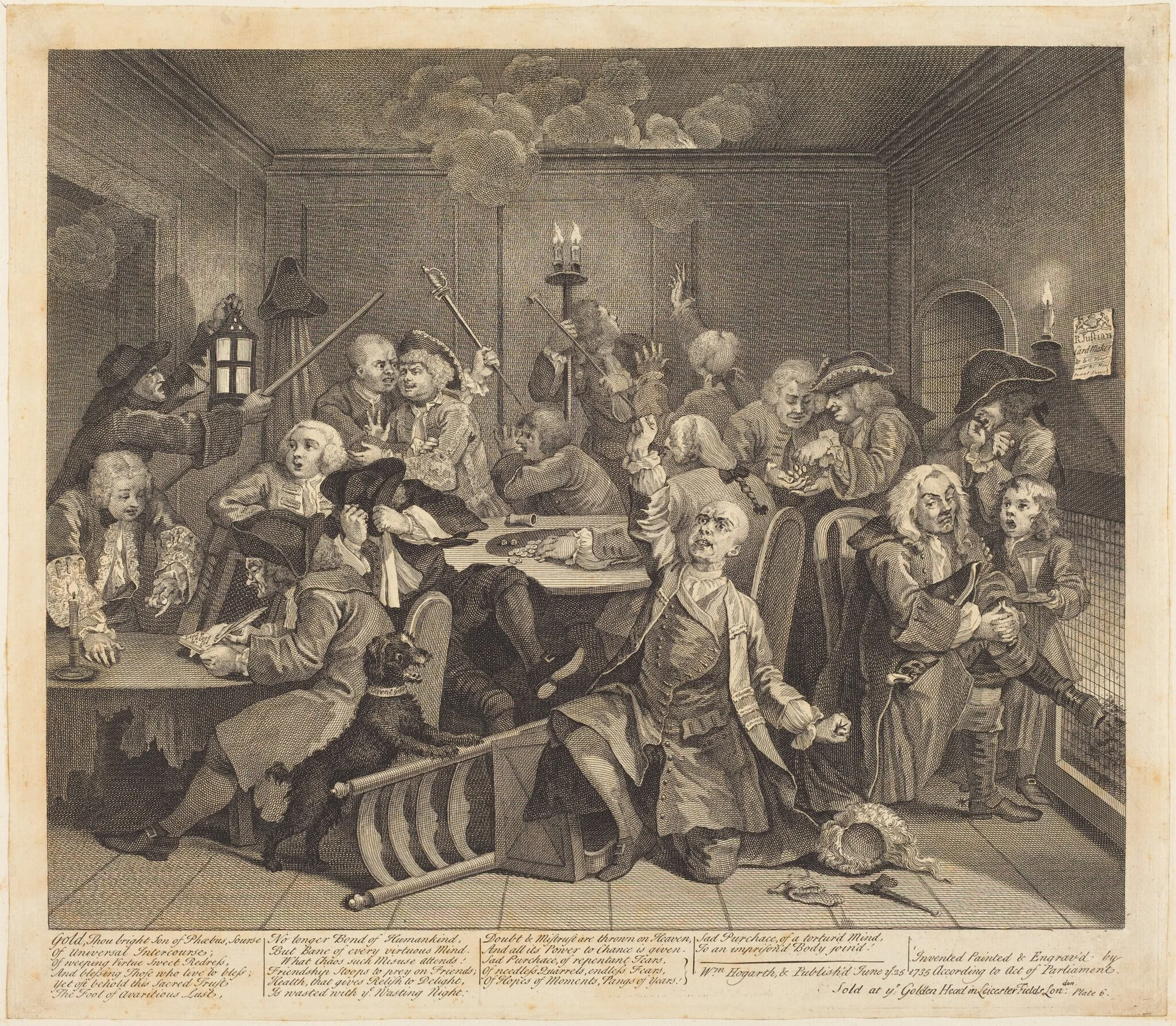 A Rake's Progress: pl.6, by William Hogarth, ink, 1735
