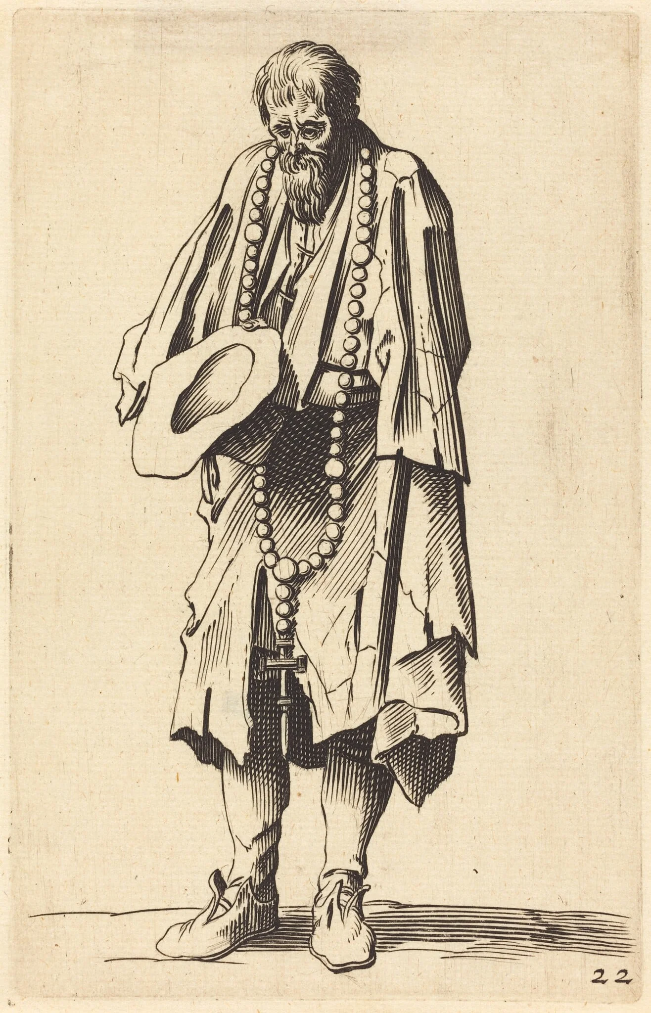 Beggar with Rosary, by French 17th Century, ink, 1622