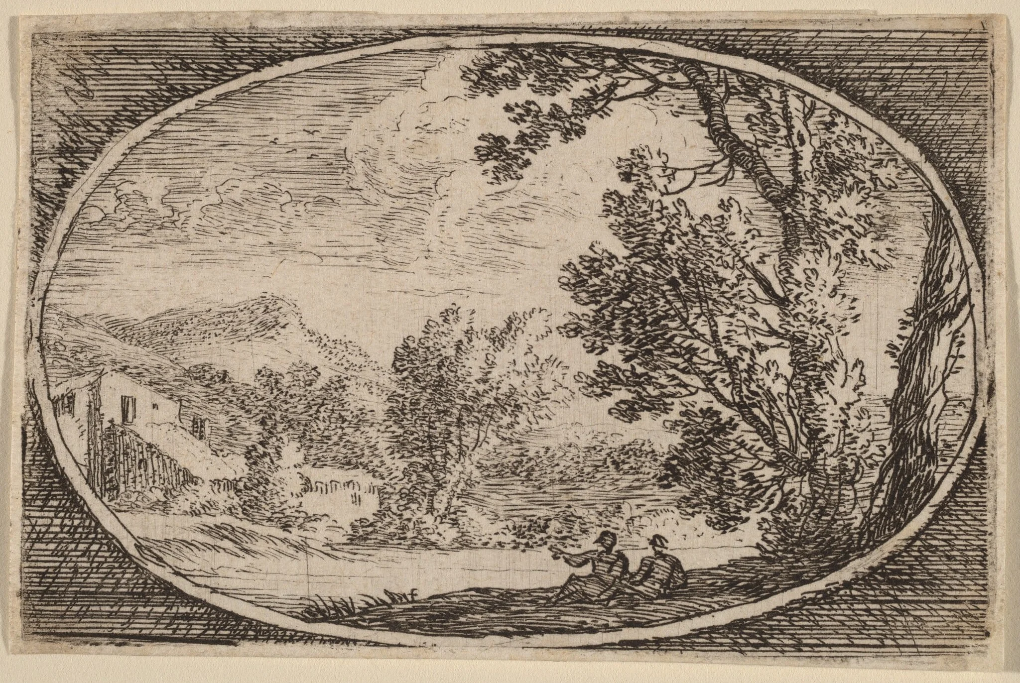 Two Men Seated Near the Waterside, by Herman van Swanevelt, ink, 1628