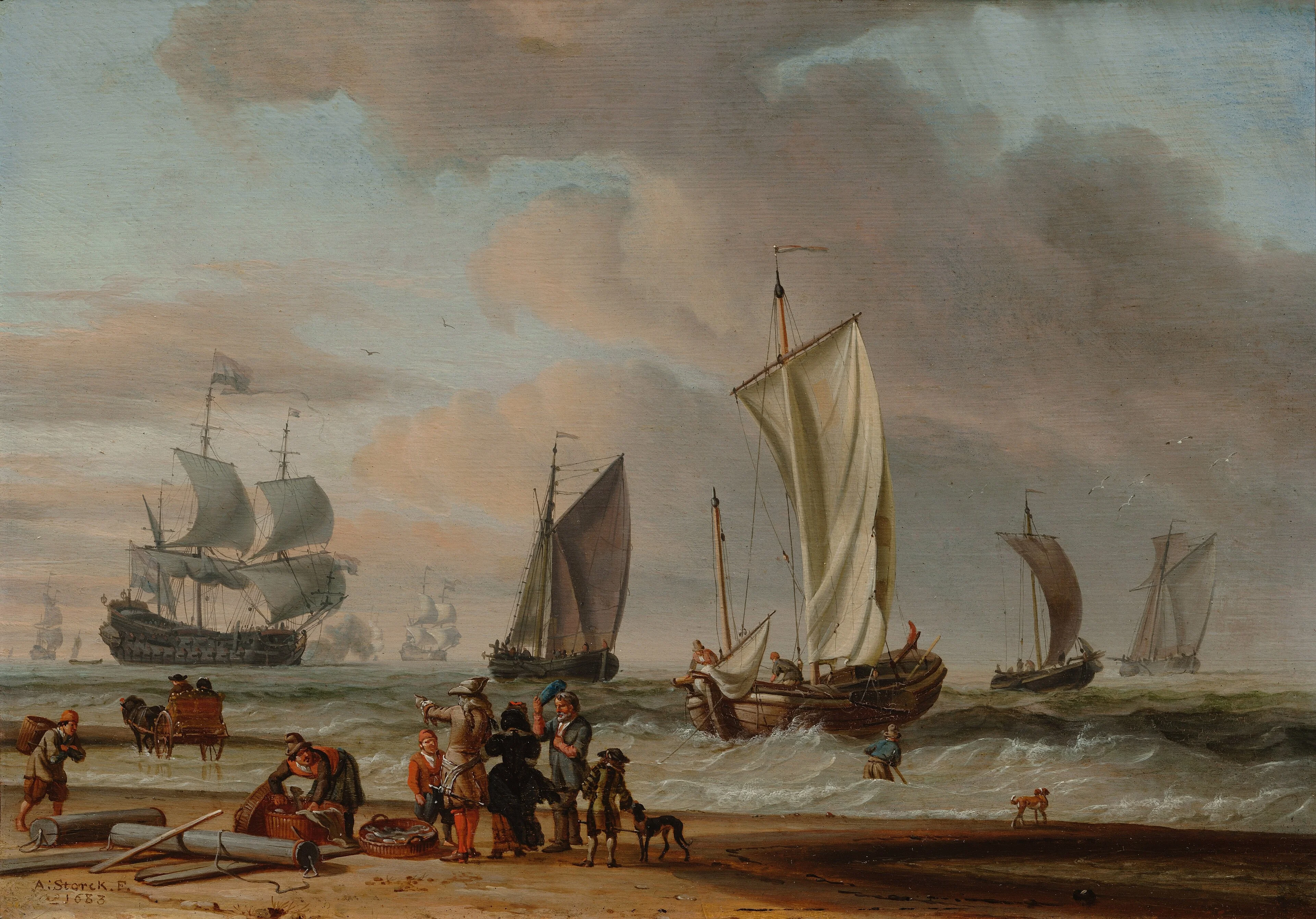 Beach View, by Abraham Storck, oil, 1692
