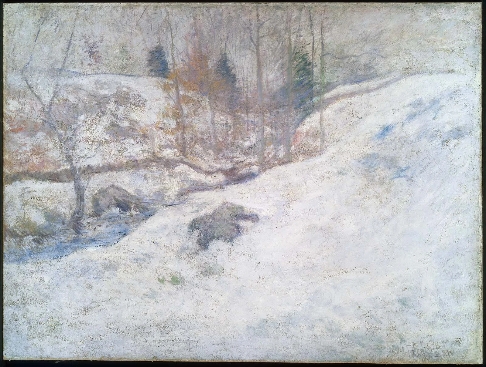 Brook in Winter, by John Henry Twachtman, oil, 1896
