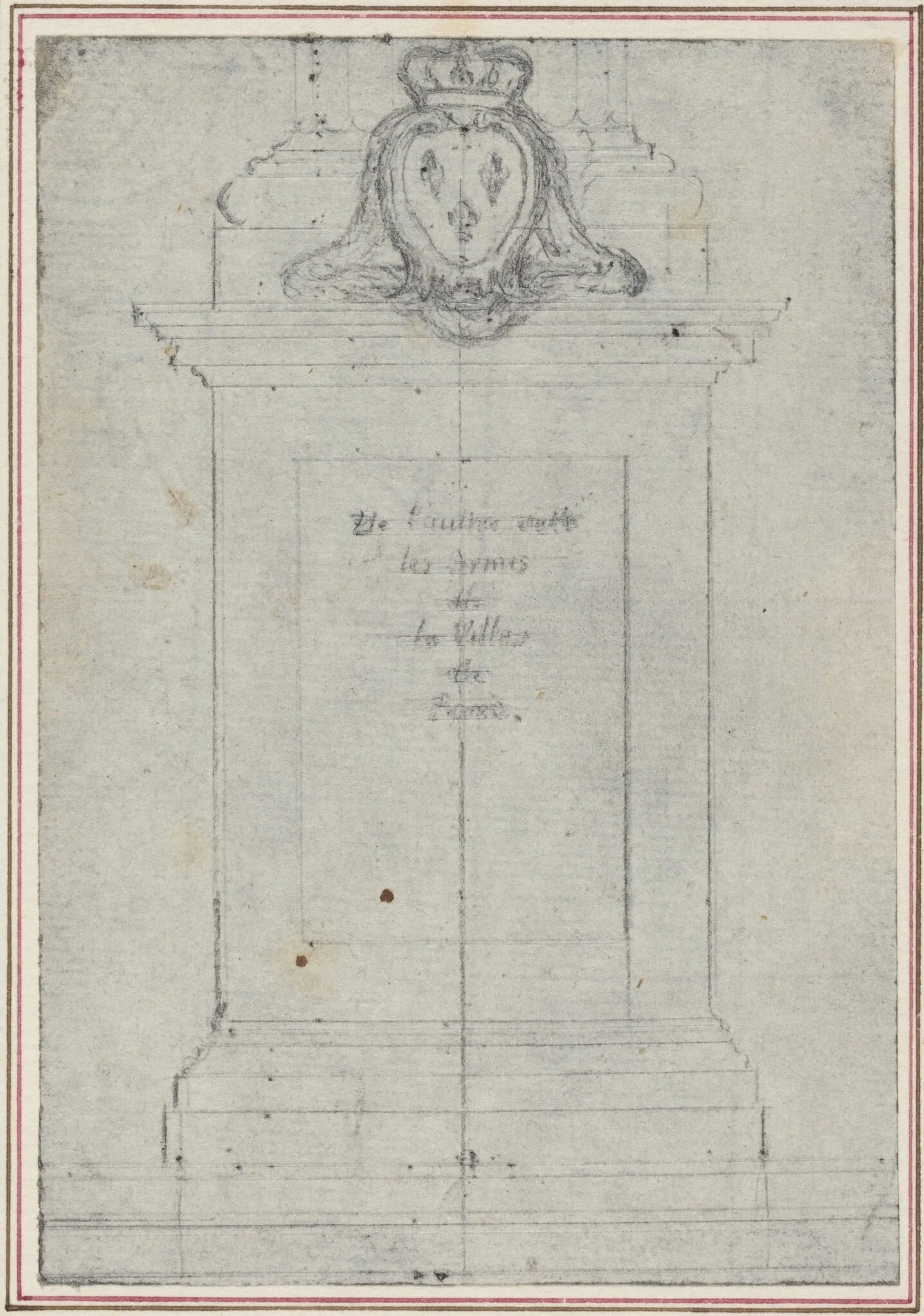 A Plinth Surmounted by the Arms of the King of France, by Hubert François Gravelot, graphite, 1736