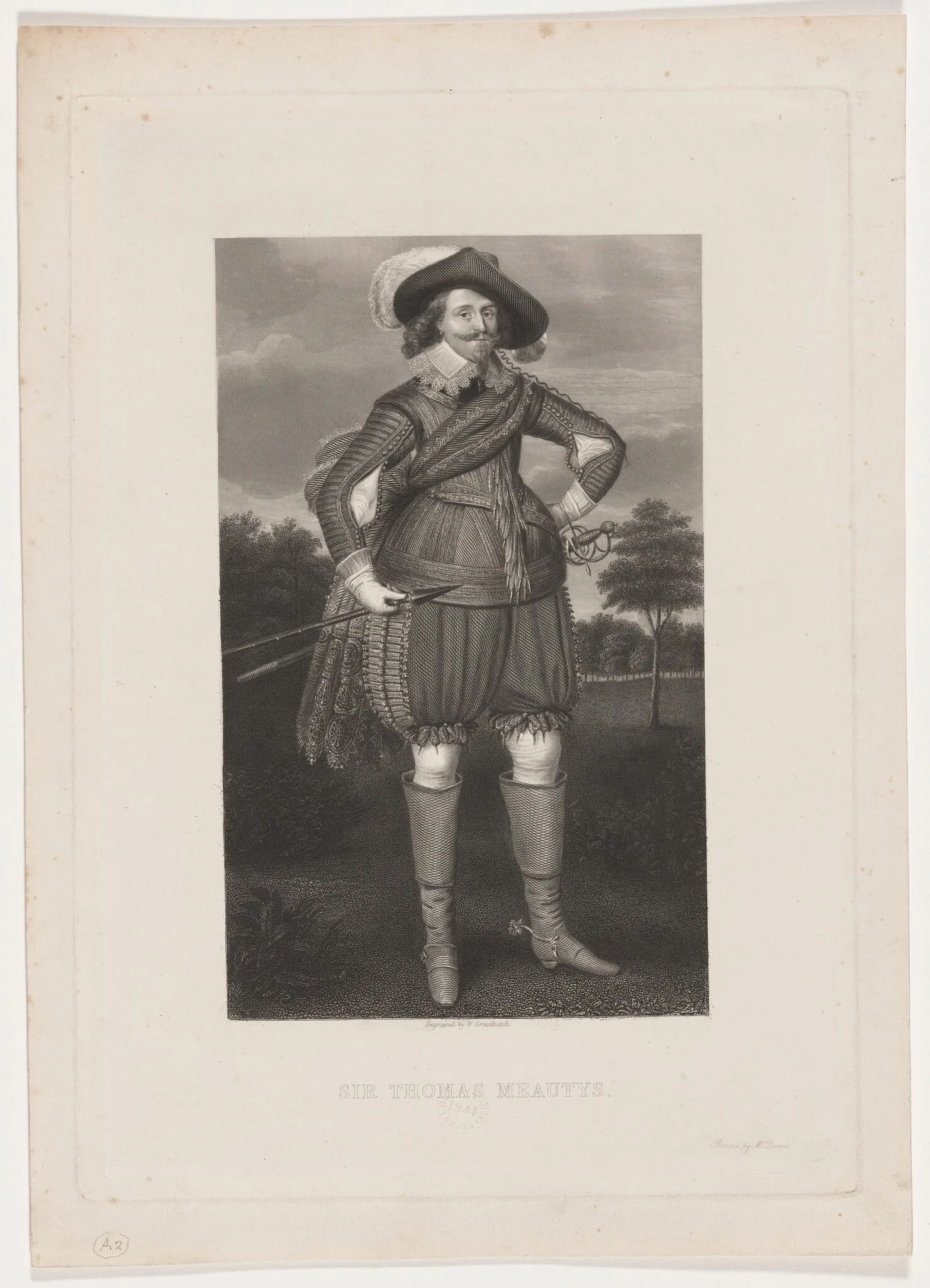 Sir Thomas Meautys, Secretary to Sir Francis Bacon, by William Greatbach, ink, 1841