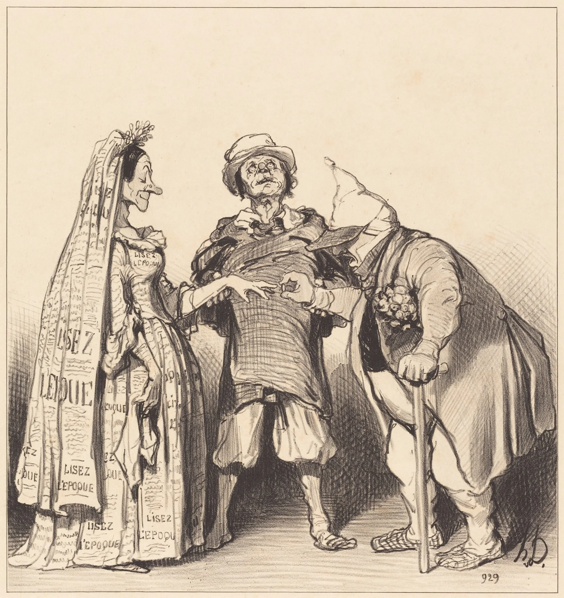 Mariage de l'Époque et du Constitutionnel, by Honoré Daumier, ink, 1846
