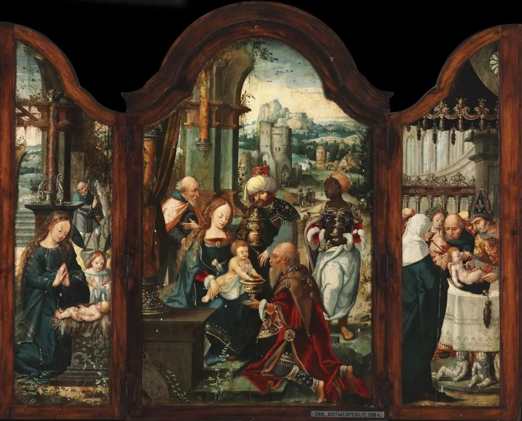 Triptych. Central panel: The Adoration of the Magi; left wing: The Nativity; right wing: The Circumcision
