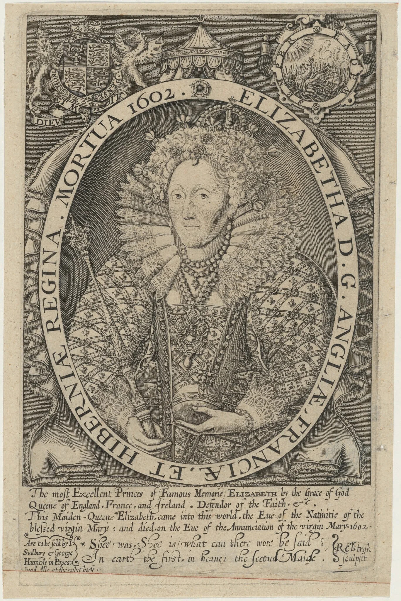 Queen Elizabeth, by Renold Elstrack, ink, 1598