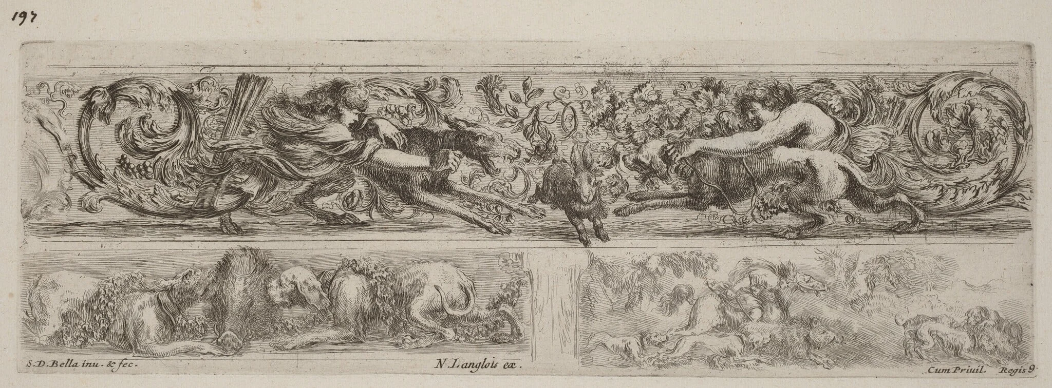 Three Ornamental Bands, by Stefano Della Bella, ink, 1648