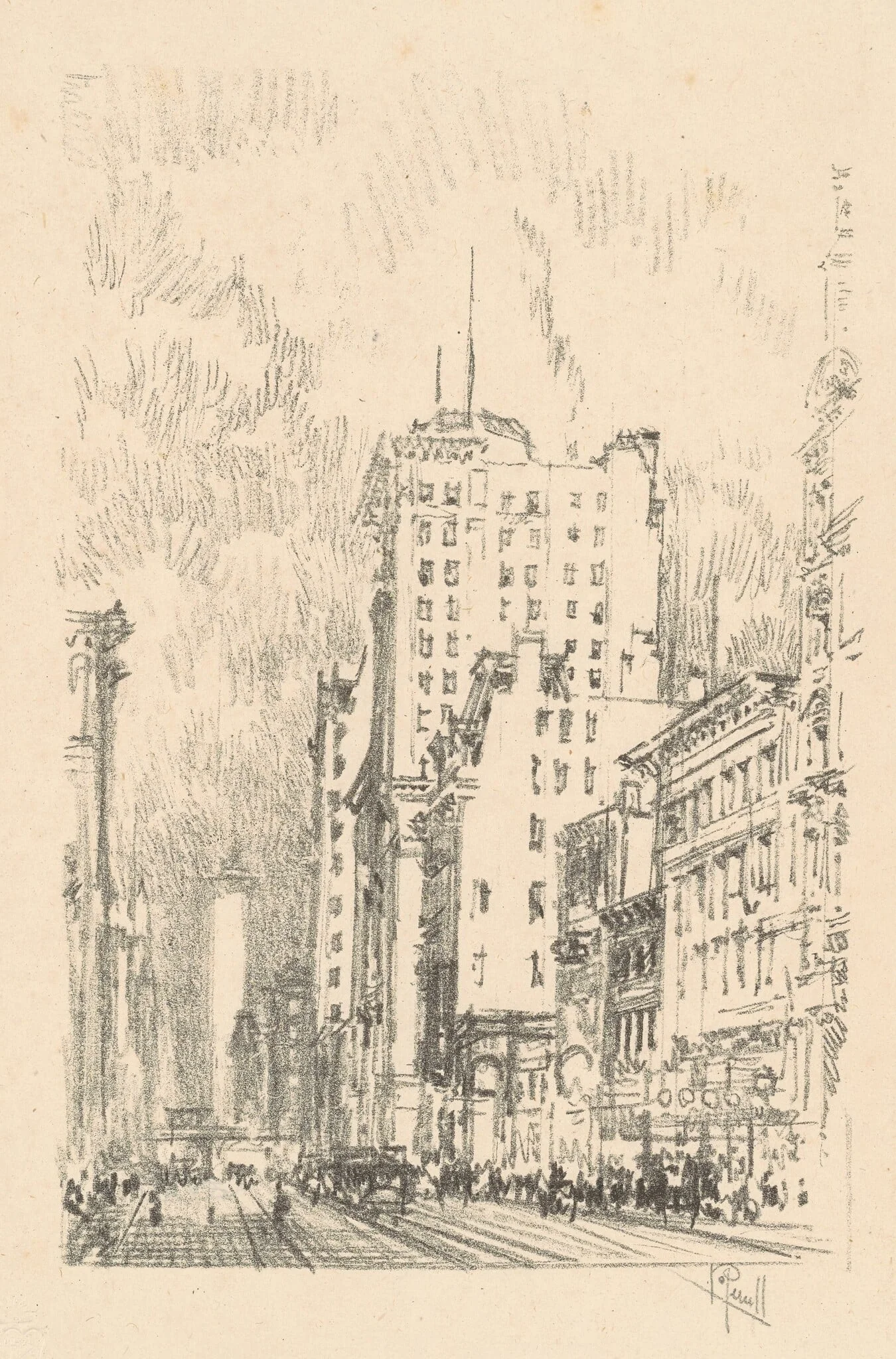 Broadway, Above Twenty-Third Street, by Joseph Pennell, ink, 1904