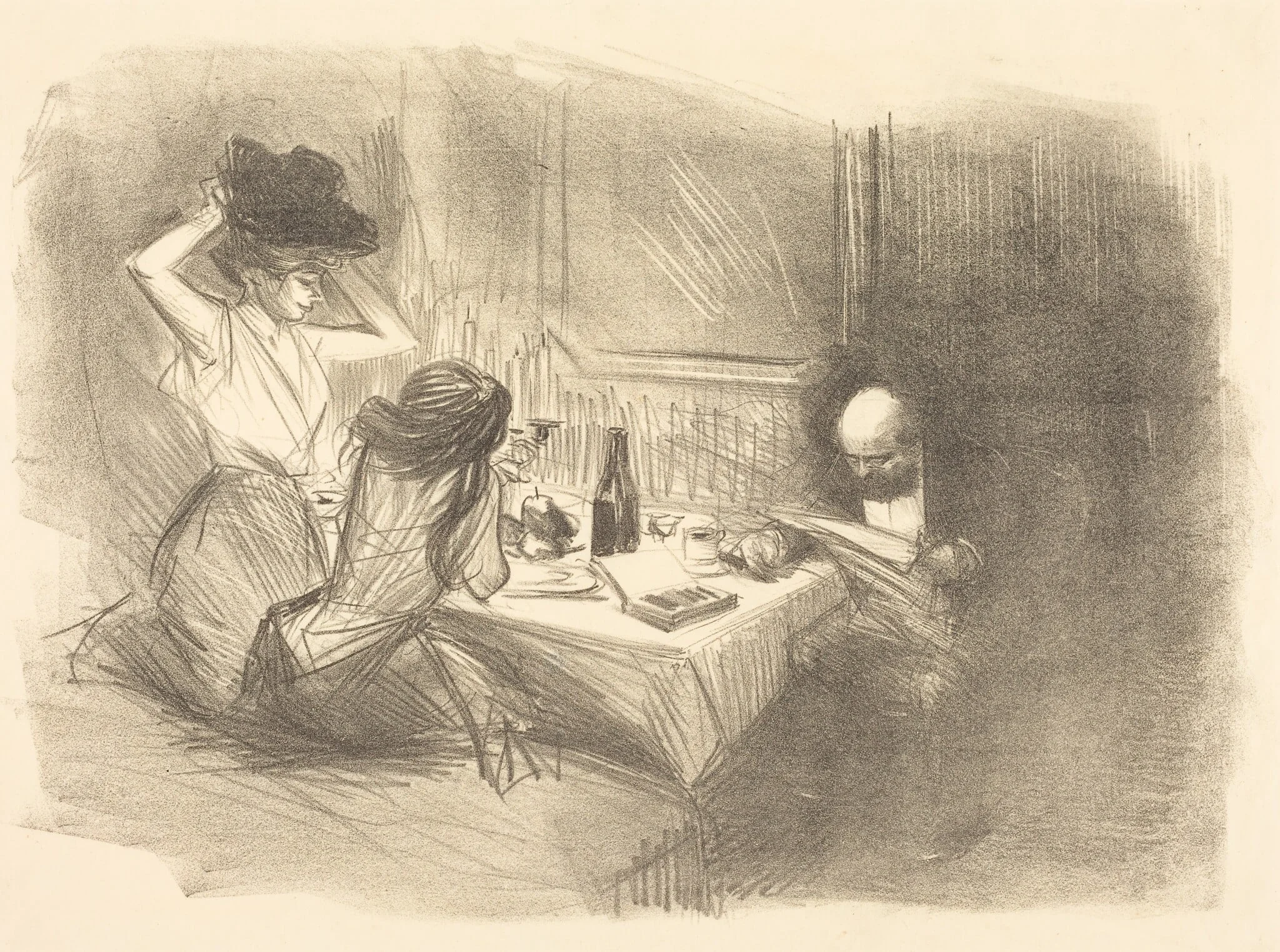 Le cabinet particulier (5e planche) (The Private Room) (fifth plate), by Jean-Louis Forain, ink, 1893