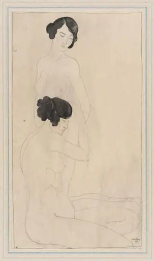 Drawing of two nude women