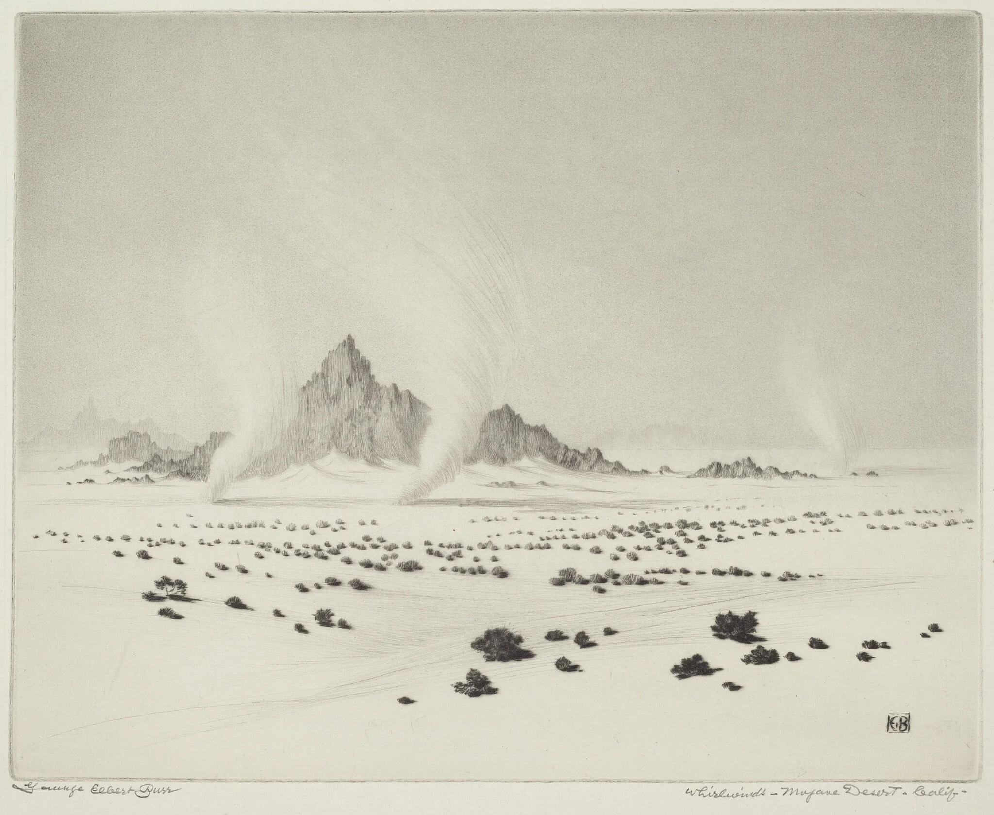 Whirlwinds, Mojave Desert, California (no.3), by George Elbert Burr, ink, 1927