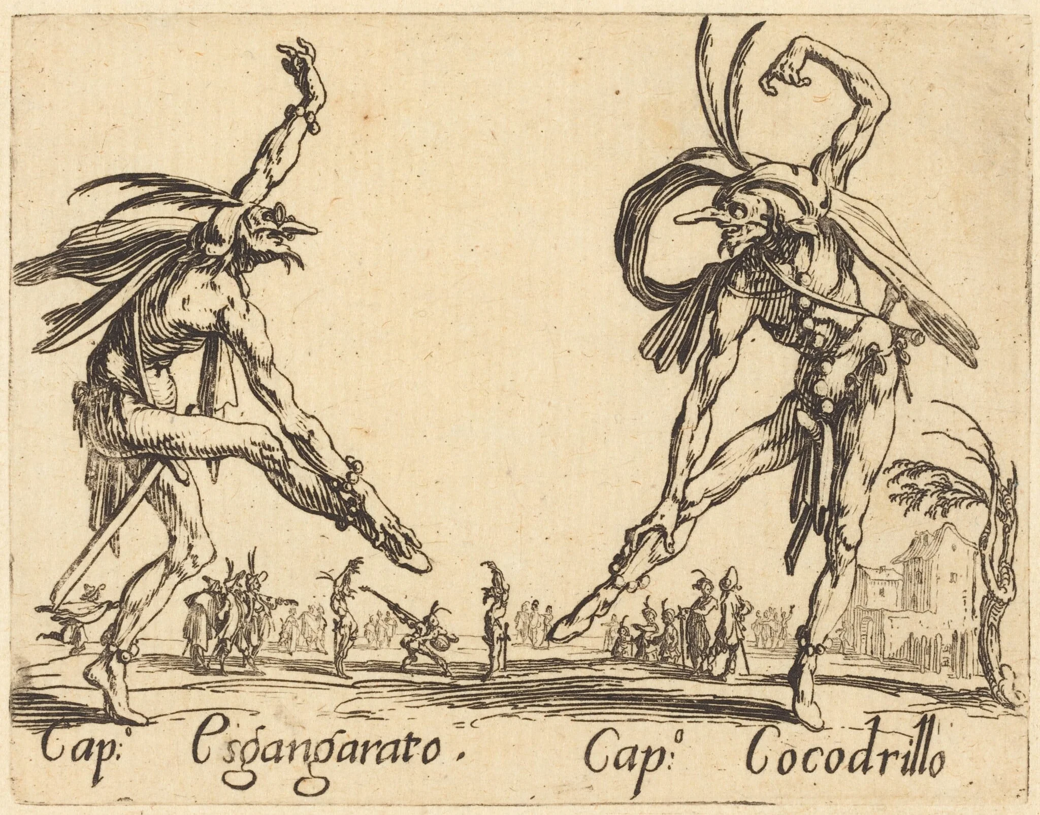 Cap. Esgangarato and Cap. Cocodrillo, by Jacques Callot, ink, 1622