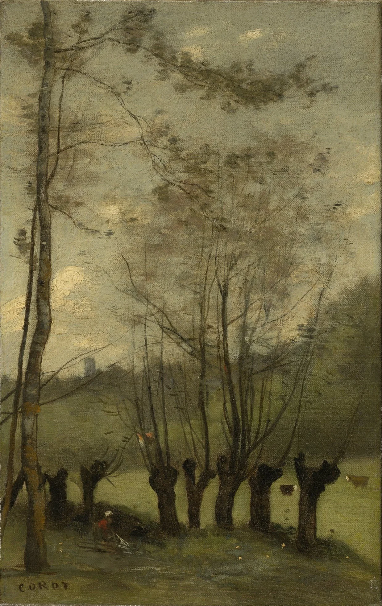 Meadow with Willows, Montlhéry, by Jean Baptiste Camille Corot, oil, 1860