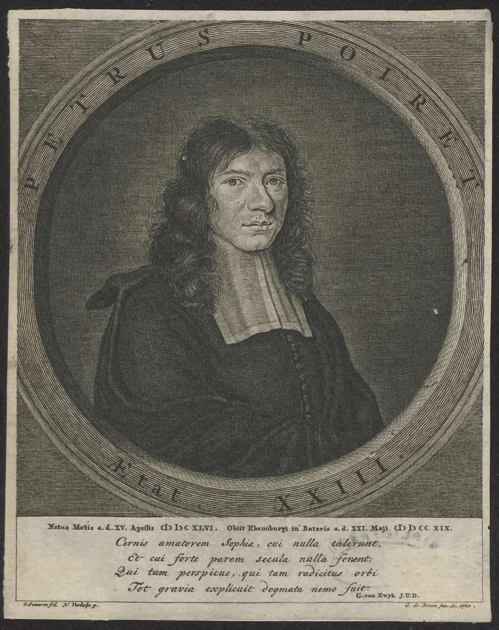 Portrait of Petrus Poiret, theologian and philosopher, by [G. de jr.?], Broen, unspecified, 1750