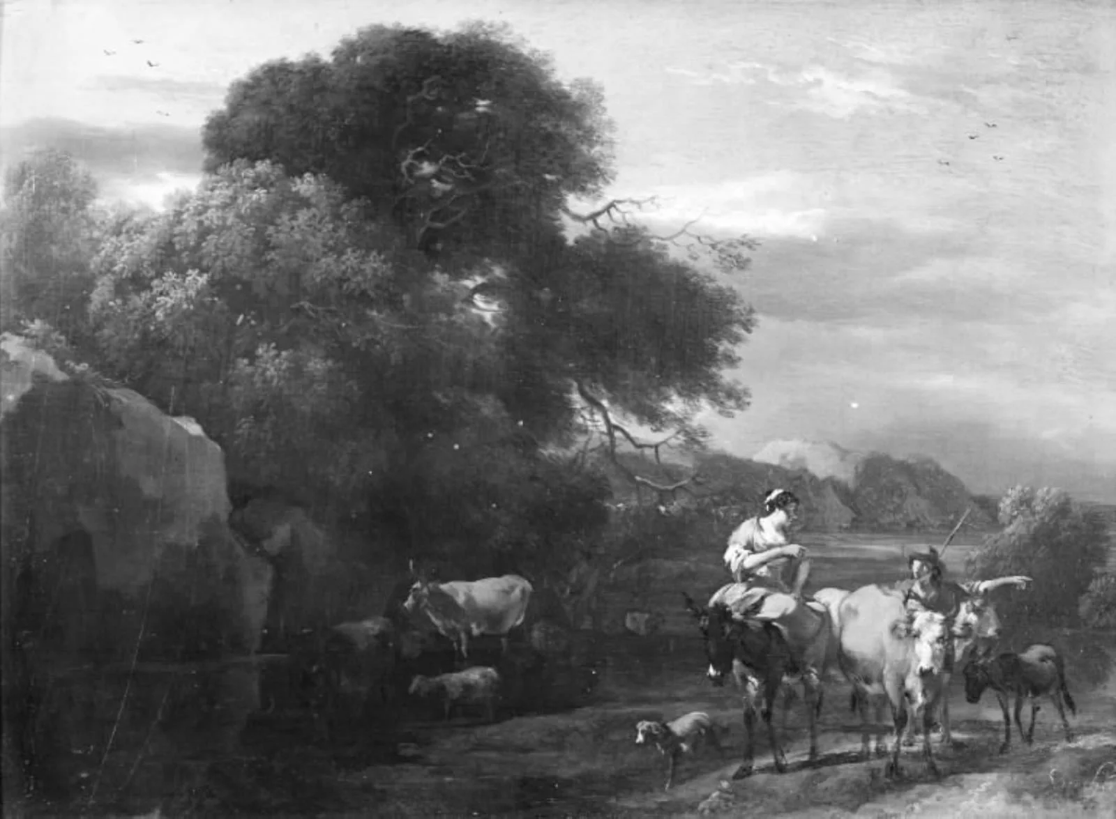 Evening Landscape with Wooded Rocks and Cattle, by Unknown, unspecified, 1679
