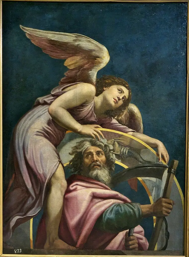 The planet Saturn with an angel and the zodiac sign of Capricorn