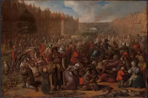De hongerende bevolking na de opheffing van het beleg van Leiden