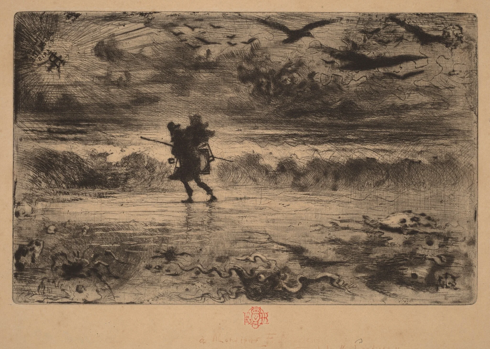 The Marine Painter (Le Peintre de Marine), by Félix-Hilaire Buhot, ink, 1872