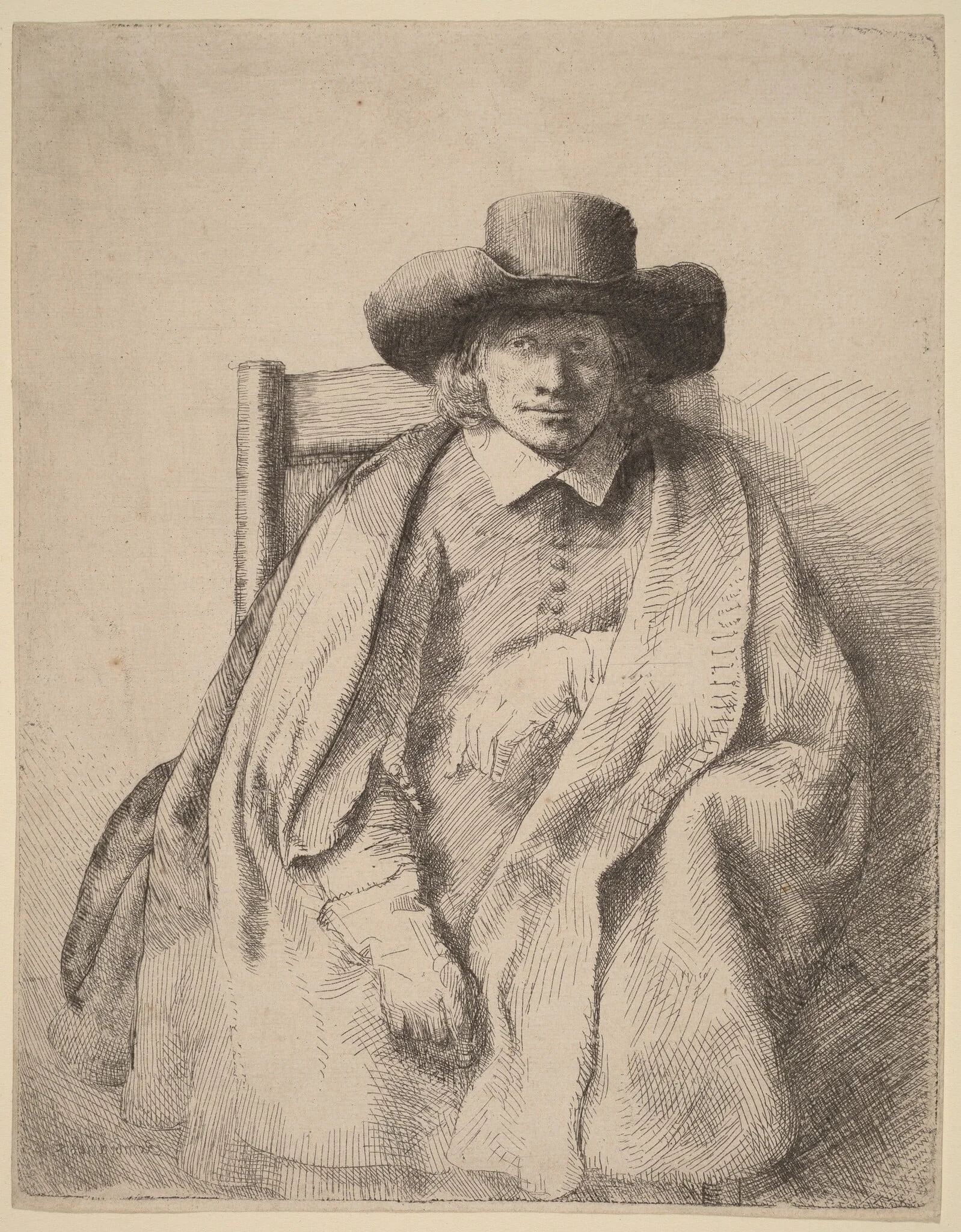 Clement de Jonghe, by Rembrandt, ink, 1651